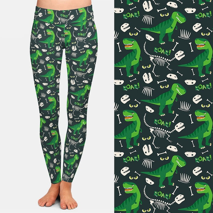 Ladies 3D Dinosaurs & Skeletons Milk Silk Leggings