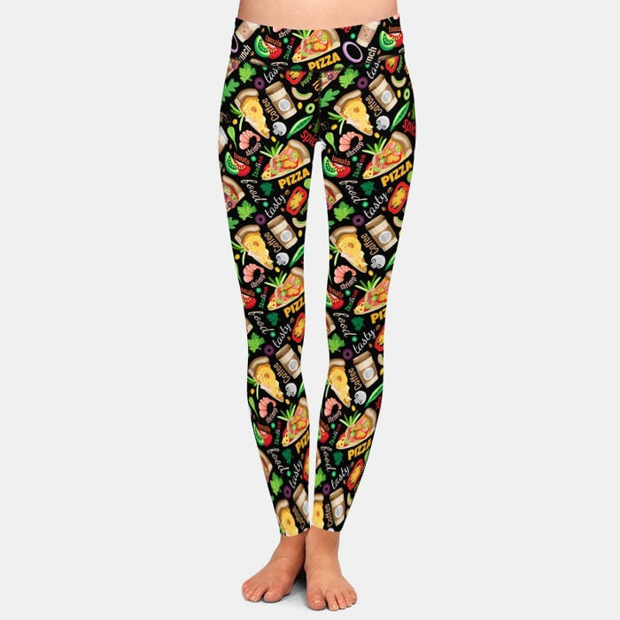 Ladies 3D Fast Food Tacos & Pizzas Printed Brushed Leggings