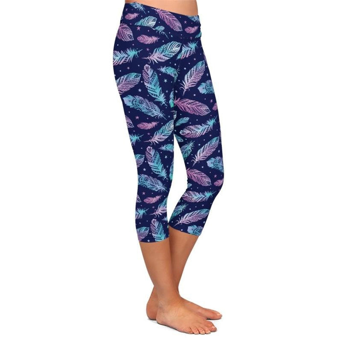 Ladies 3D Feathers Digital Printed Capri Leggings