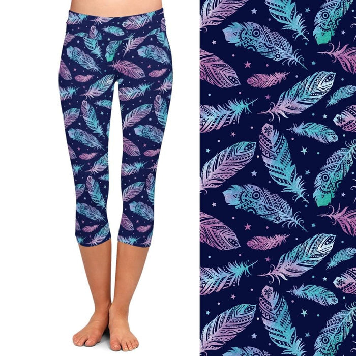 Ladies 3D Feathers Digital Printed Capri Leggings