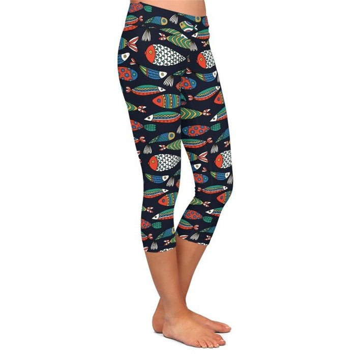 Ladies 3D Fish Printed Capri Leggings