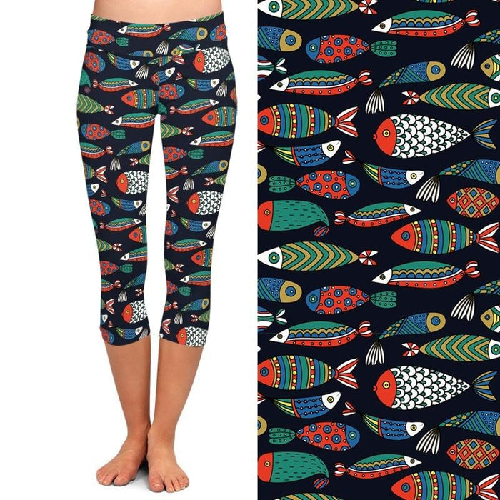 Ladies 3D Fish Printed Capri Leggings