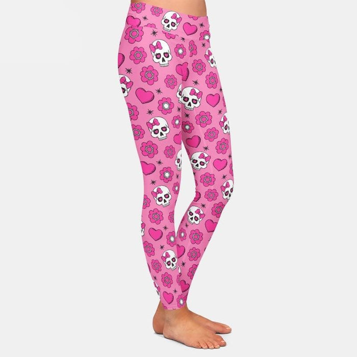 Ladies 3D Flowers, Skulls & Hearts Printed Leggings