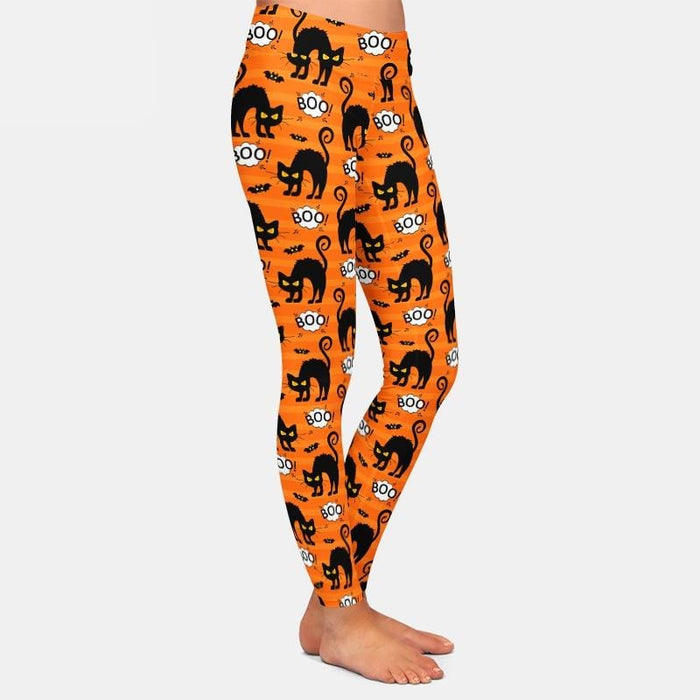 Ladies 3D Halloween Black Cats Printed Leggings