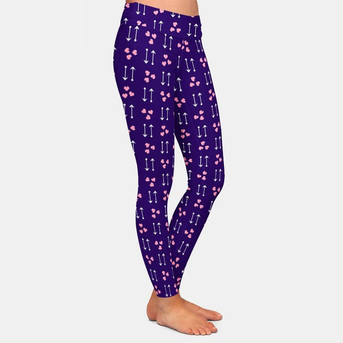 Ladies 3D Hearts & Arrows Printed Milk Silk Leggings