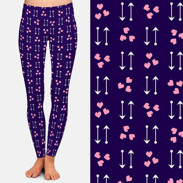 Ladies 3D Hearts & Arrows Printed Milk Silk Leggings