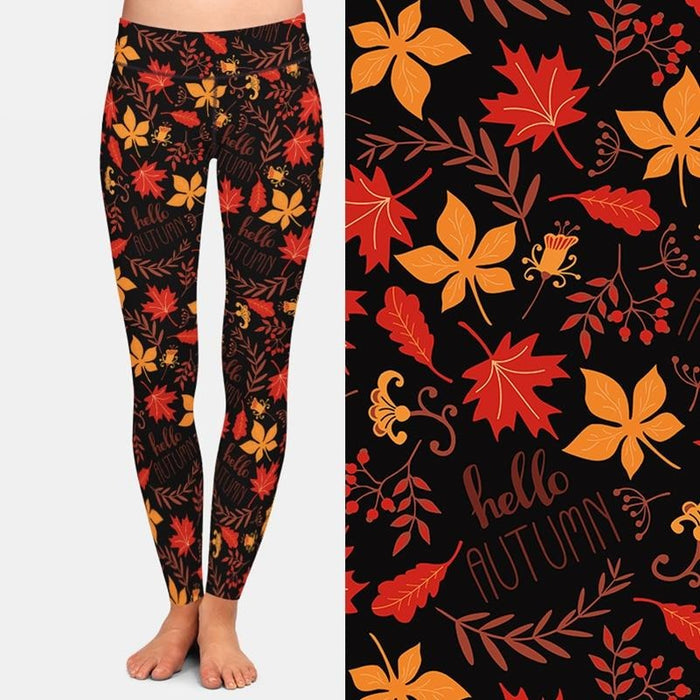 Ladies 3D Maple Leaf Digital Printed Leggings