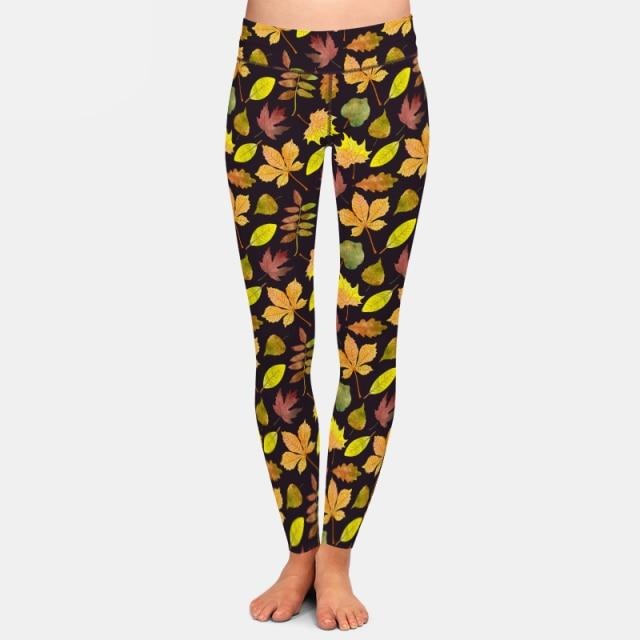 Ladies 3D Maple Leaf Digital Printed Leggings