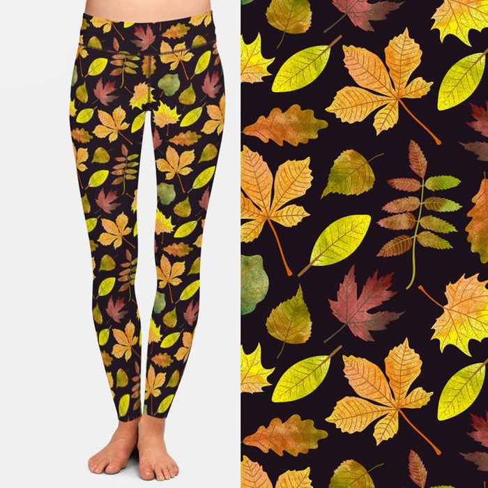 Ladies 3D Maple Leaf Digital Printed Leggings