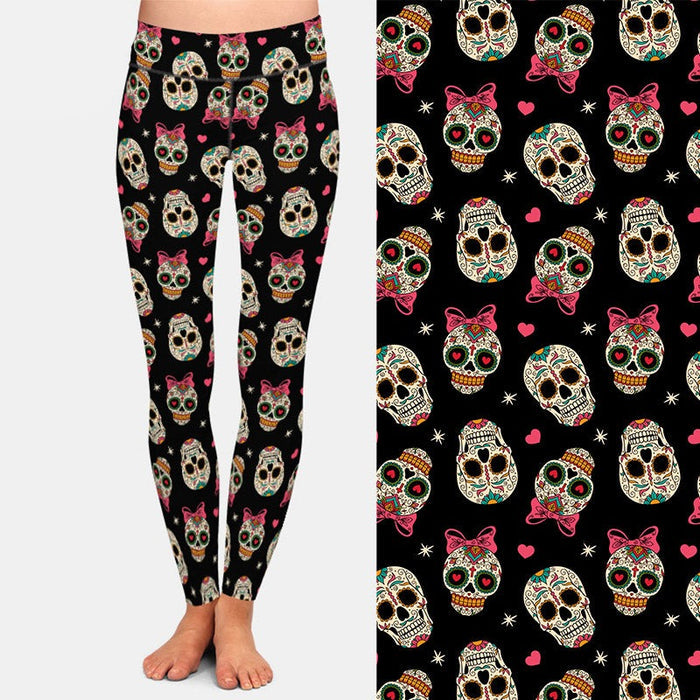 Ladies 3D Mexican Skulls Printed Leggings