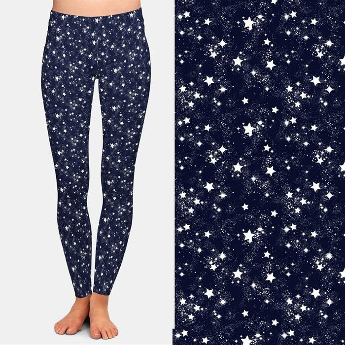 Ladies 3D Printed Black Starry Galaxy Leggings