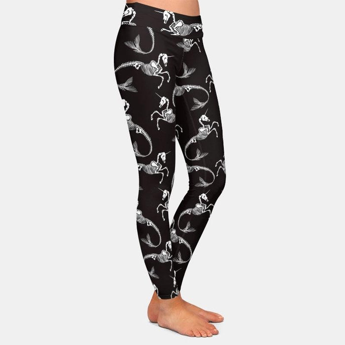 Ladies 3D Printed Unicorn Skeletons Leggings