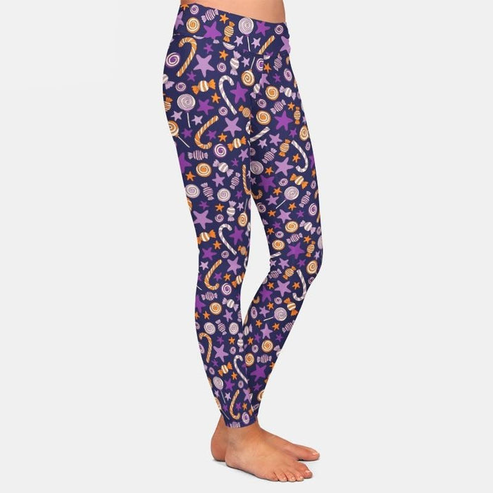 Ladies 3D Purple Candy Printed Milk Silk Leggings