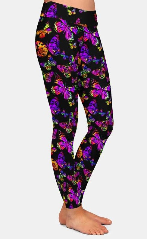Ladies 3D Purple/Orange Butterfly Printed Leggings