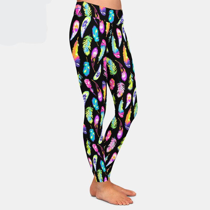 Ladies 3D Rainbow Feathers Printed Leggings