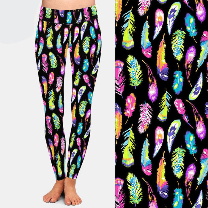 Ladies 3D Rainbow Feathers Printed Leggings