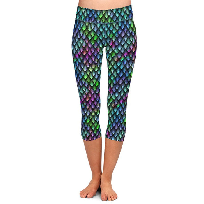 Ladies 3D Rainbow Fish Scales Printed Capri Leggings