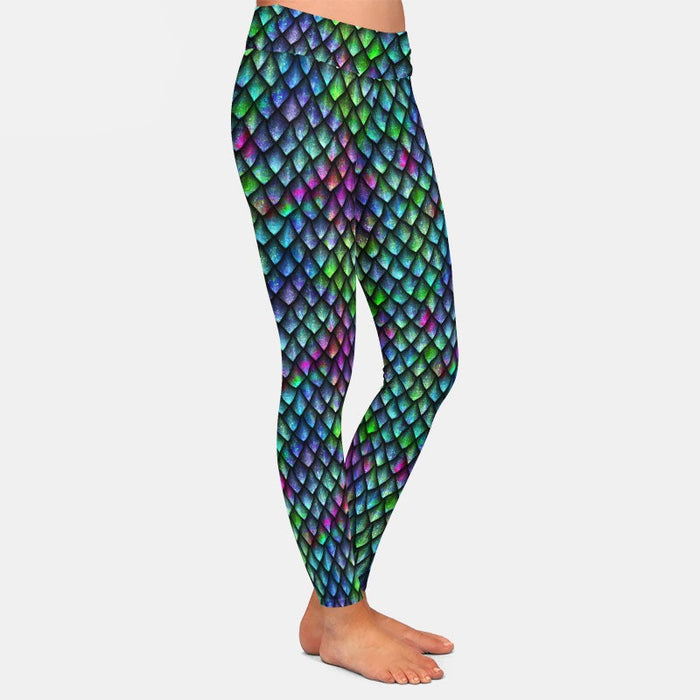 Ladies 3D Rainbow Fish Scales Printed Leggings
