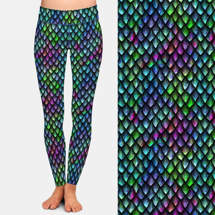 Ladies 3D Rainbow Fish Scales Printed Leggings