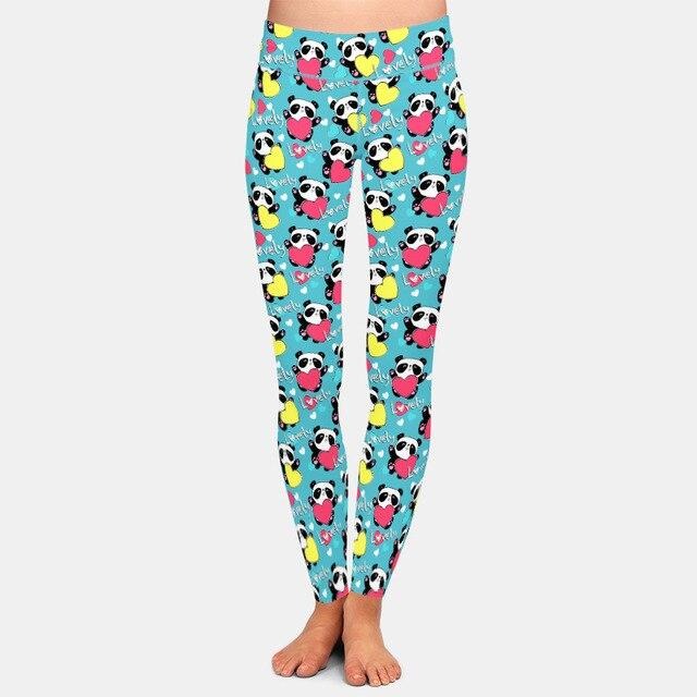 Ladies 3D Valentine's Day Pandas & Hearts Printed Leggings