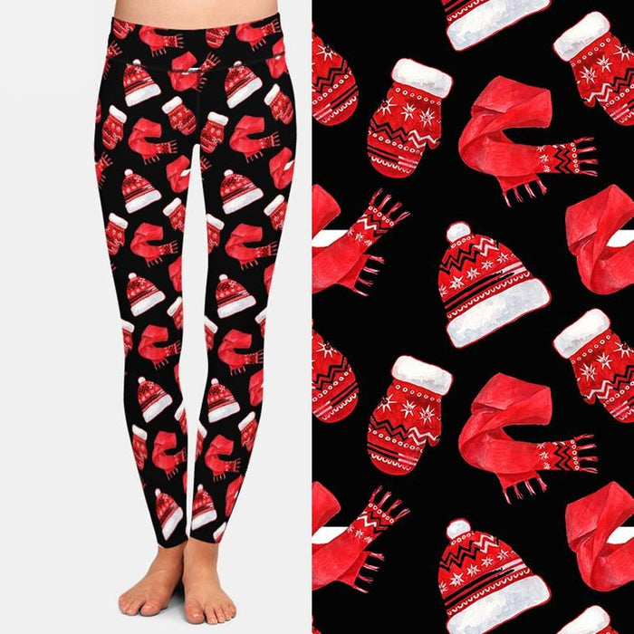 Ladies 3D Winter Hats, Scarves & Gloves Printed Leggings