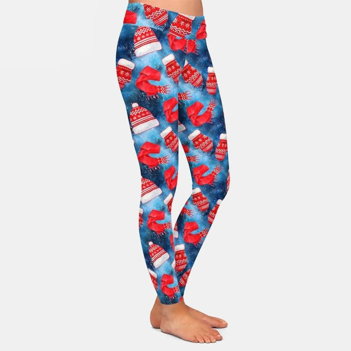 Ladies 3D Winter Hats, Scarves & Gloves Printed Leggings
