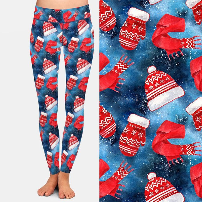 Ladies 3D Winter Hats, Scarves & Gloves Printed Leggings