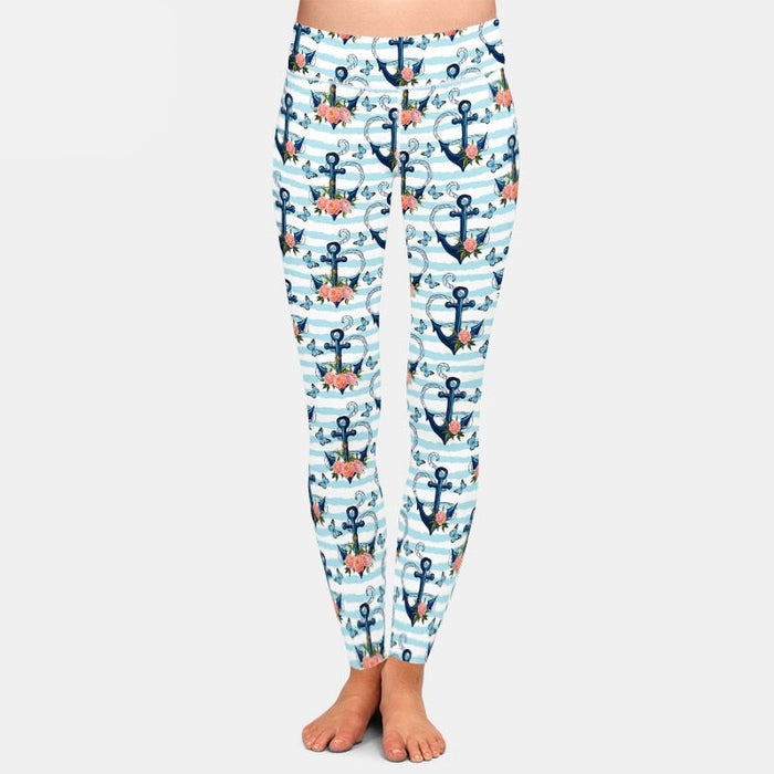 Ladies Anchors, Peonies & Butterflies Printed Leggings