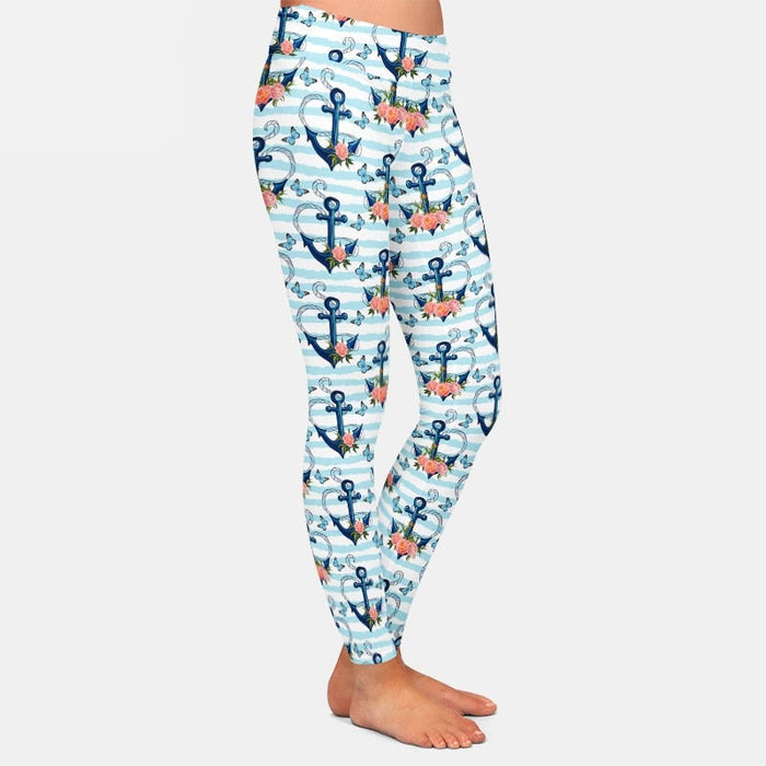 Ladies Anchors, Peonies & Butterflies Printed Leggings