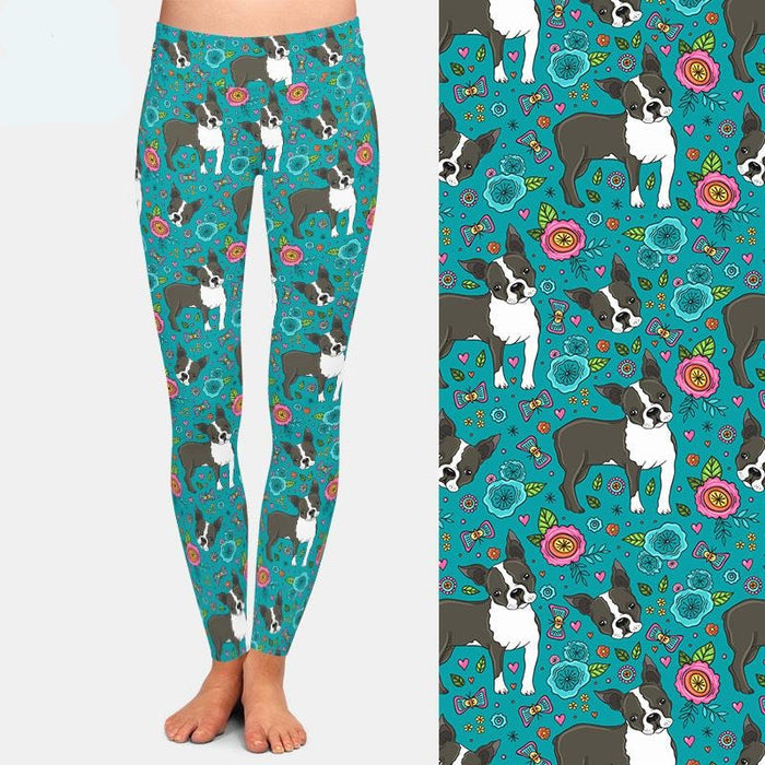 Ladies Assorted Dog Printed High Waist Leggings