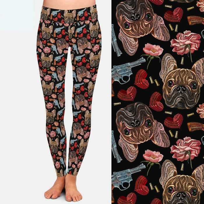 Ladies Assorted Dog Printed High Waist Leggings