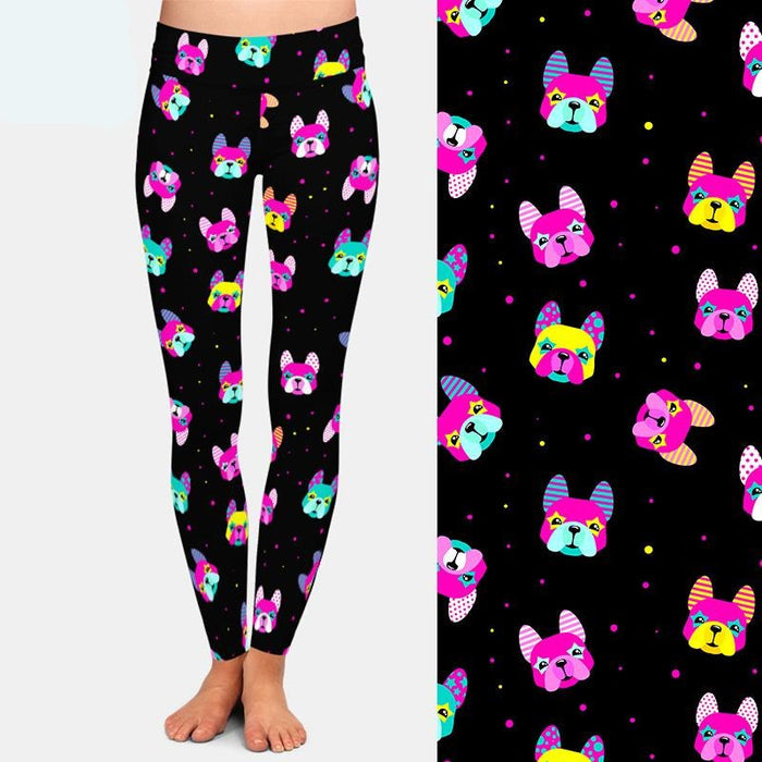 Ladies Assorted Dog Printed High Waist Leggings