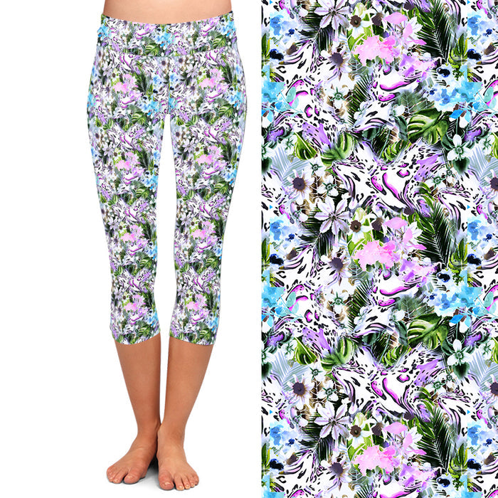 Ladies Assorted Floral Printed Capri Leggings
