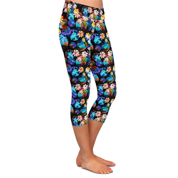Ladies Assorted Floral Printed Capri Leggings