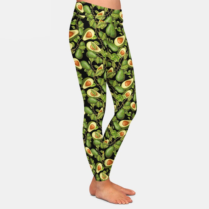 Ladies Avocados Black Design Soft Brushed Leggings