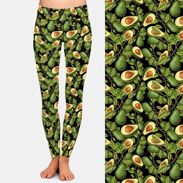 Ladies Avocados Black Design Soft Brushed Leggings