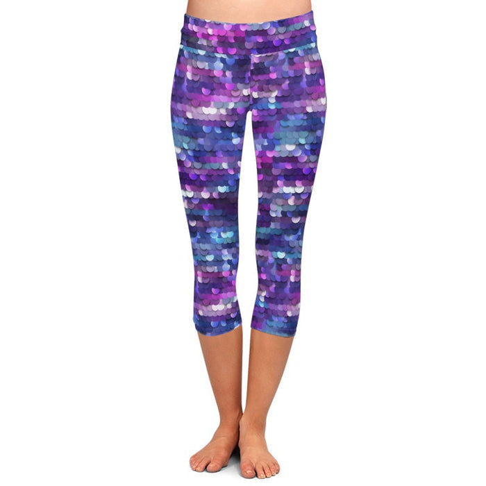 Ladies Beautiful Fish Scales Digital Printed Capri Leggings