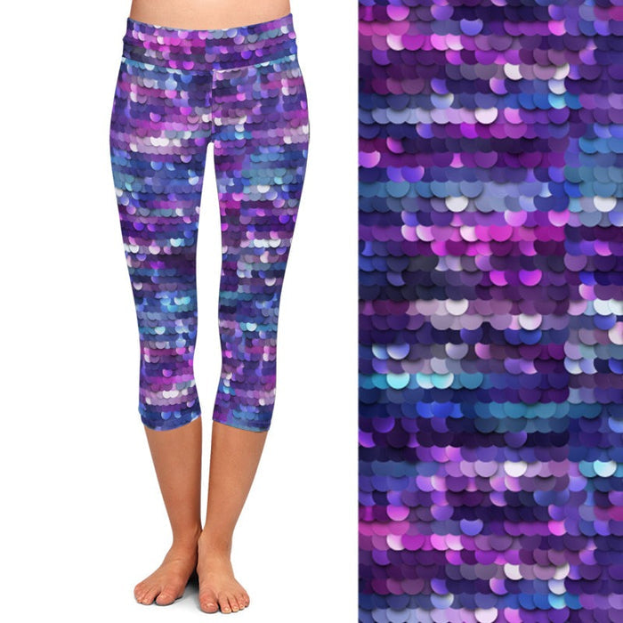 Ladies Beautiful Fish Scales Digital Printed Capri Leggings