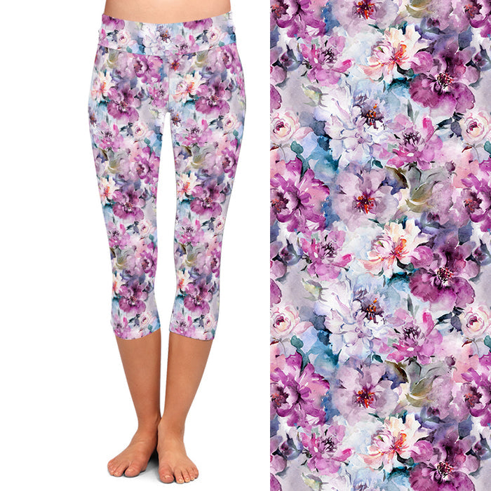Ladies Beautiful Flowers Printed Capri Leggings