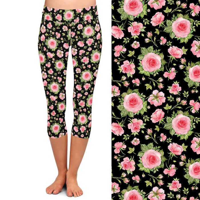 Ladies Beautiful Flowers Printed Capri Leggings