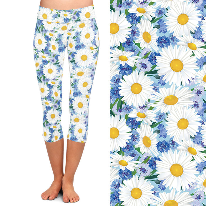 Ladies Beautiful Flowers Printed Capri Leggings