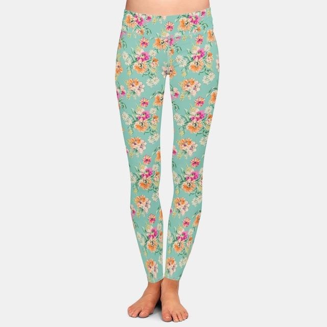 Ladies Beautiful Flowers Printed High Waist Leggings