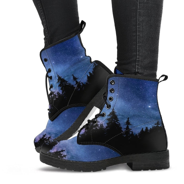 Ladies Beautiful Moonlight Forest Design Lace-Up Boots