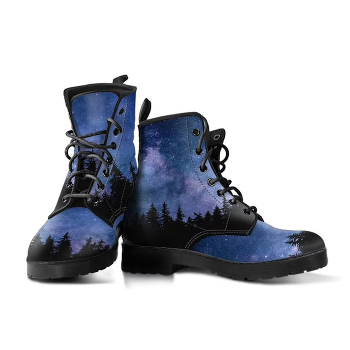 Ladies Beautiful Moonlight Forest Design Lace-Up Boots