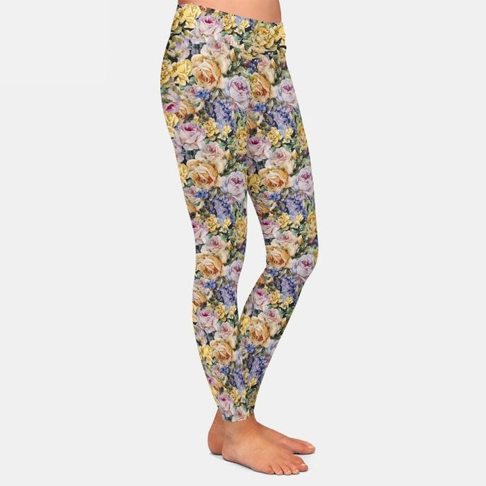Ladies Beautiful Roses Printed Milk Silk Leggings