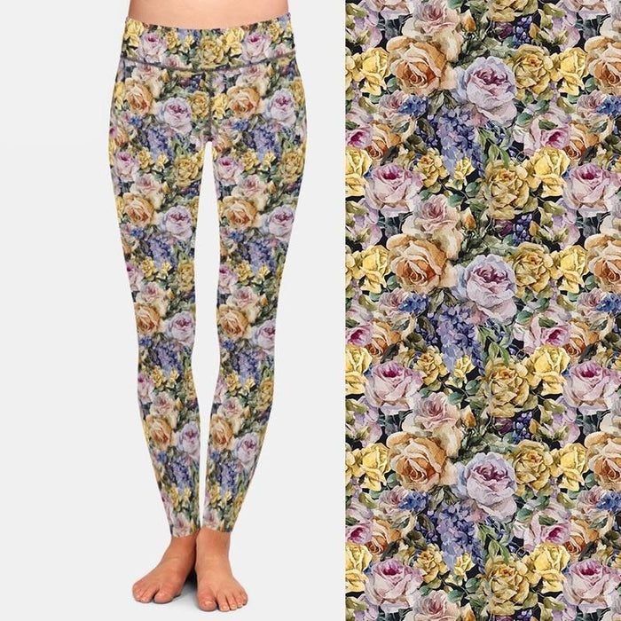 Ladies Beautiful Roses Printed Milk Silk Leggings