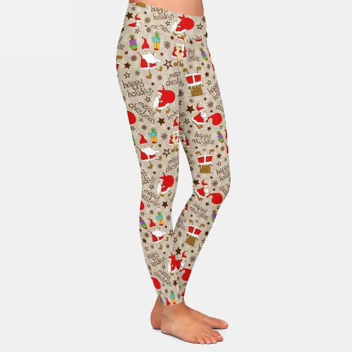 Ladies Beautiful Santa Seasons Greetings Printed Leggings