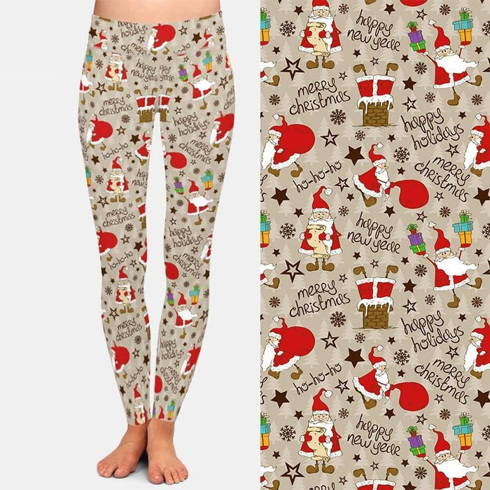 Ladies Beautiful Santa Seasons Greetings Printed Leggings