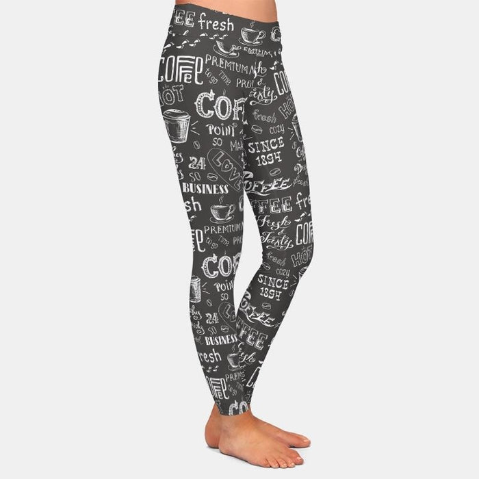 Ladies Blackboard Hand-Painted Coffee Printed Leggings