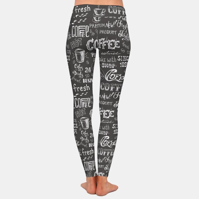 Ladies Blackboard Hand-Painted Coffee Printed Leggings